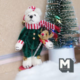 Miniature Christmas Plush Bear with Bear Themed Cane 1:12 Dollhouse Bear 3-3/8 inch tall (from WMB) - H047