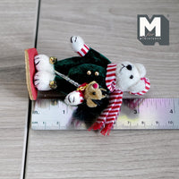 Miniature Christmas Plush Bear with Bear Themed Cane 1:12 Dollhouse Bear 3-3/8 inch tall (from WMB) - H047