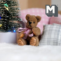 Miniature Plush Bear with Ribbon 1:12 Dollhouse Bear with Flexible Limbs 2-1/2 inch tall (from WMB) - H047