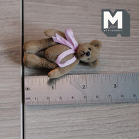 Miniature Plush Bear with Ribbon 1:12 Dollhouse Bear with Flexible Limbs 2-1/2 inch tall (from WMB) - H047