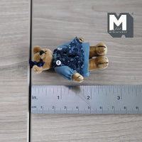 Miniature Plush Bear in One-Piece Dress Shoulder Straps and Hair Ribbon 1:12 Dollhouse Push Bear 2-5/8 inch tall (from WMB) (blue) - H047