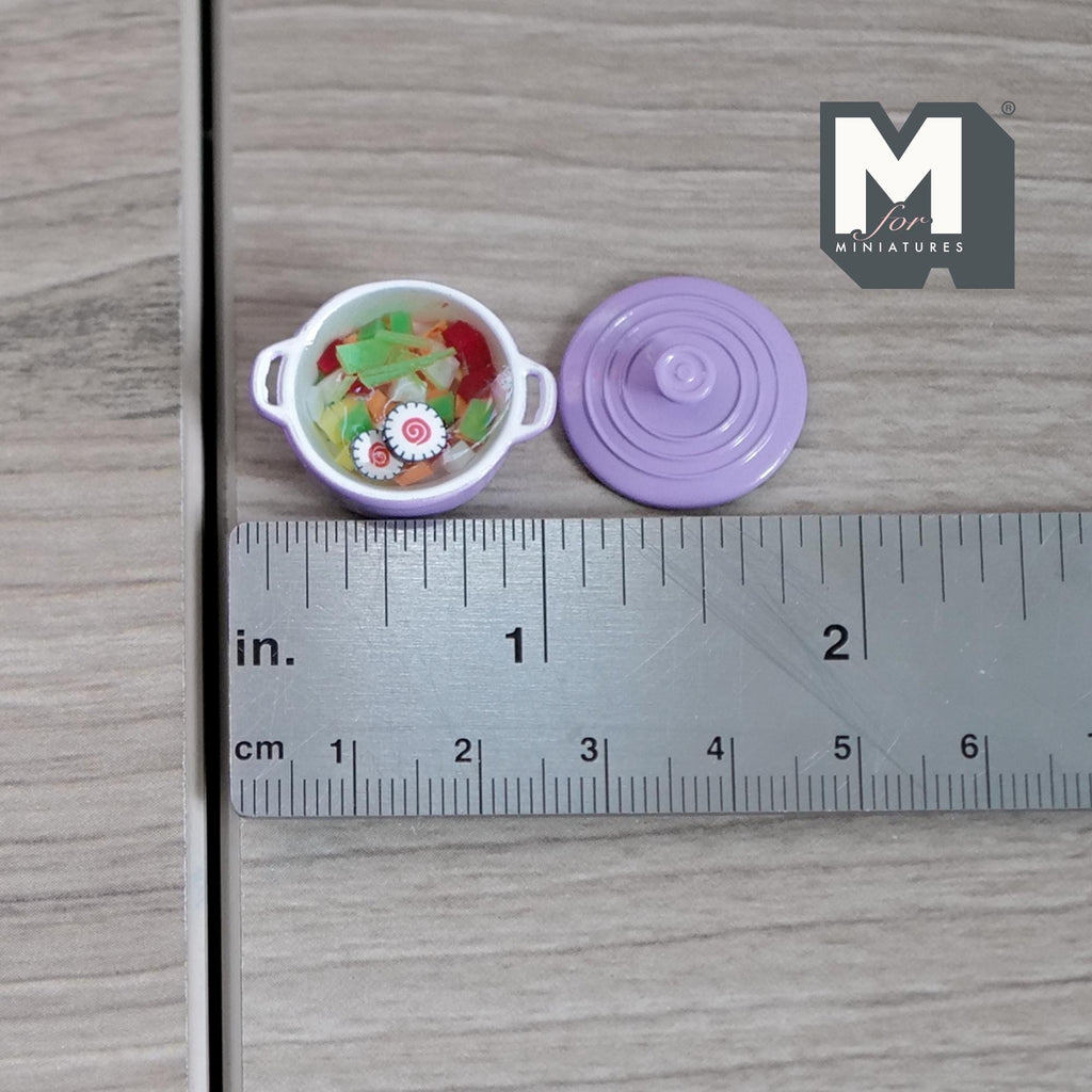 1:12 Scale Miniature Vegetable Soup in Metal Pot with Lid, 3/4 inch dia., DIY Dollhouse Supply (purple)