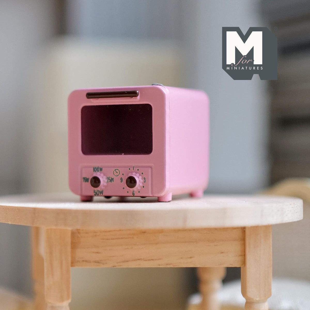 1:12 Scale Miniature Metal Toaster Oven with Clear Door, 1-1/8 inch wide, DIY Dollhouse Supply (pink)