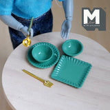 Dollhouse Supplies Tableware Set of 6 , 1:12 Scale Miniature Flatware Utensils Cup Bowl and Plates (metal) (green) - C041