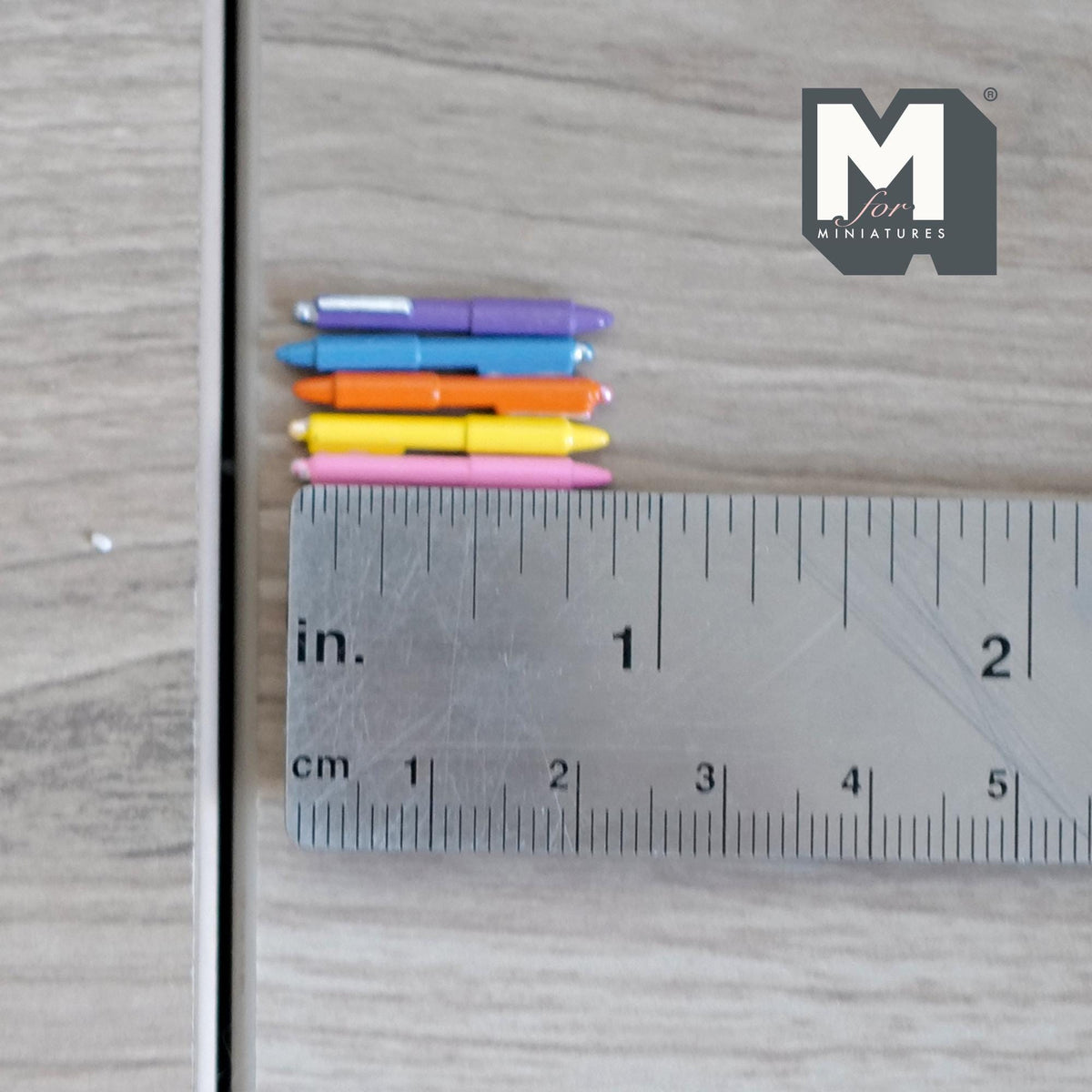 1:12 Scale Miniature Metal Color Pens, Set of 5, 7/8 inch long, DIY Dollhouse Supply (non working)
