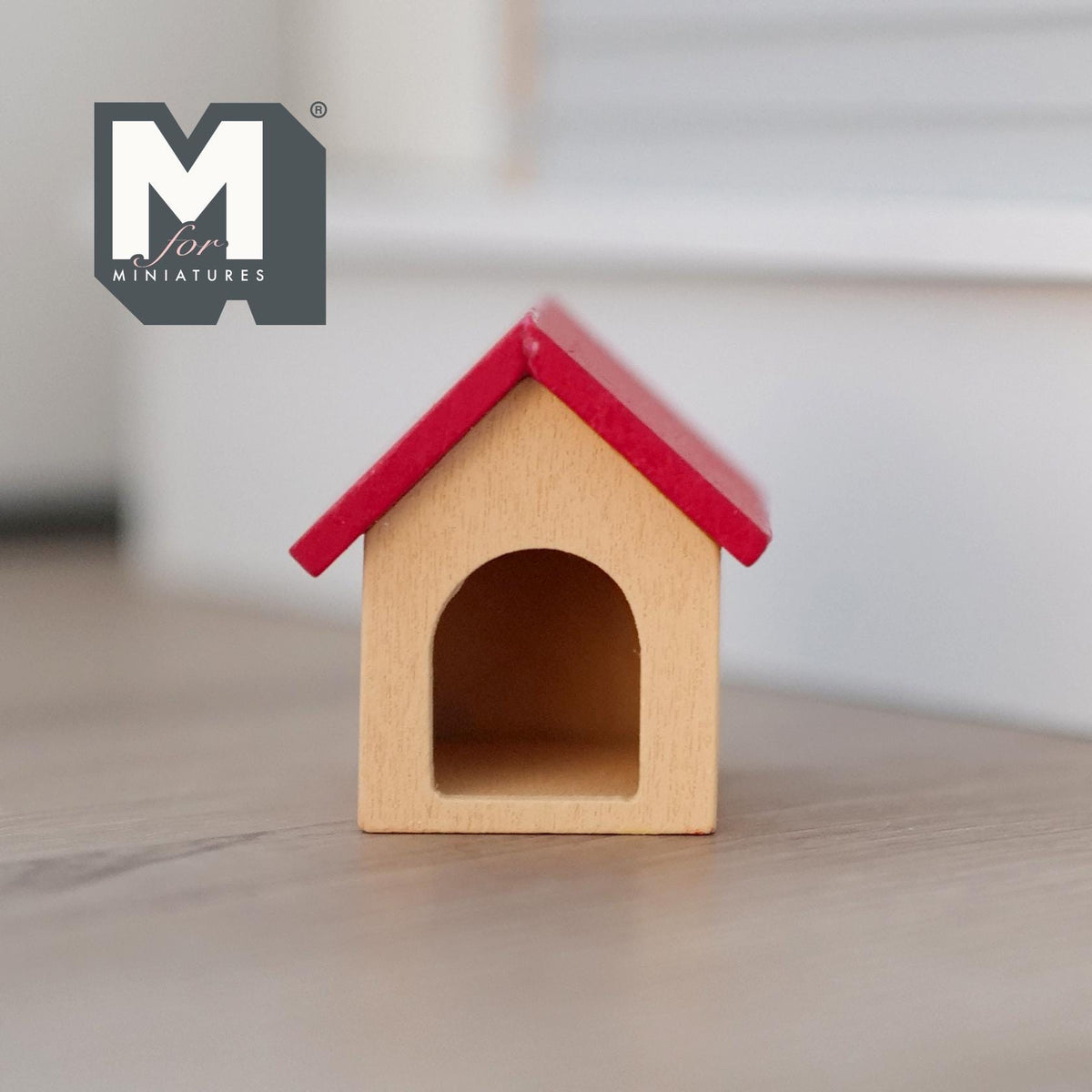 1:12 Scale Miniature Wood Dog House with Red Roof, 1-11/16 inch tall, DIY Dollhouse Supply