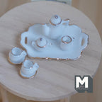 1:12 Scale Miniature Ceramic Tea Set with Gold Trim, Set of 8, DIY Dollhouse Supply (white)