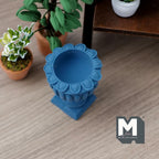 1:12 Scale Miniature Roman Style Pedestal Urn Vase, Fluted Sides, 1-9/16 inch tall, DIY Dollhouse Supply (cast resin) (blue)