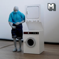 Miniature Stacked Washer and Dryer 1:12 Scale Dollhouse Laundry Washing Machine and Tumble Dryer 5-3/4 inch tall (wood) (white) - K019