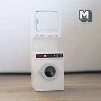 Miniature Stacked Washer and Dryer 1:12 Scale Dollhouse Laundry Washing Machine and Tumble Dryer 5-3/4 inch tall (wood) (white) - K019