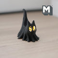 1:12 Scale Miniature Draped Ghost Cat, Halloween Decor, with Micro LED Lights, 1-5/8 inch tall, DIY Dollhouse Supply (black)