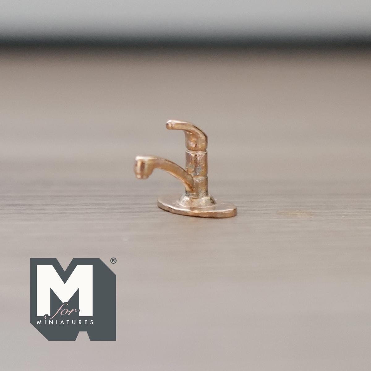 1:12 Scale Miniature Metal Single Lever Faucet, 9/16 inch tall, DIY Dollhouse Supply (brass)