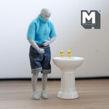 Dollhouse Pedestal Sink with Gold Faucets 1:12 Scale Miniature Bathroom Ceramic Sink 3 inch tall (white) - K044