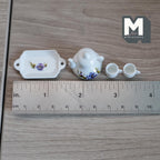 1:12 Scale Miniature Porcelain Teapot Set with Cups and Tray, Purple and Blue Floral Pattern, Set of 4, DIY Dollhouse Supply (white)
