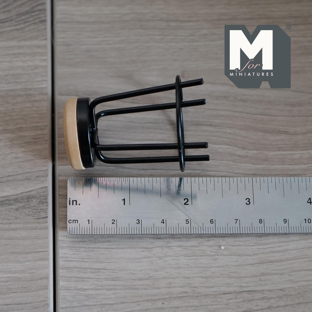 1:12 Scale Miniature Metal Bar Stool, Counter Height, Round Wood Seat, 2-1/4 inch tall, DIY Dollhouse Supply (black)