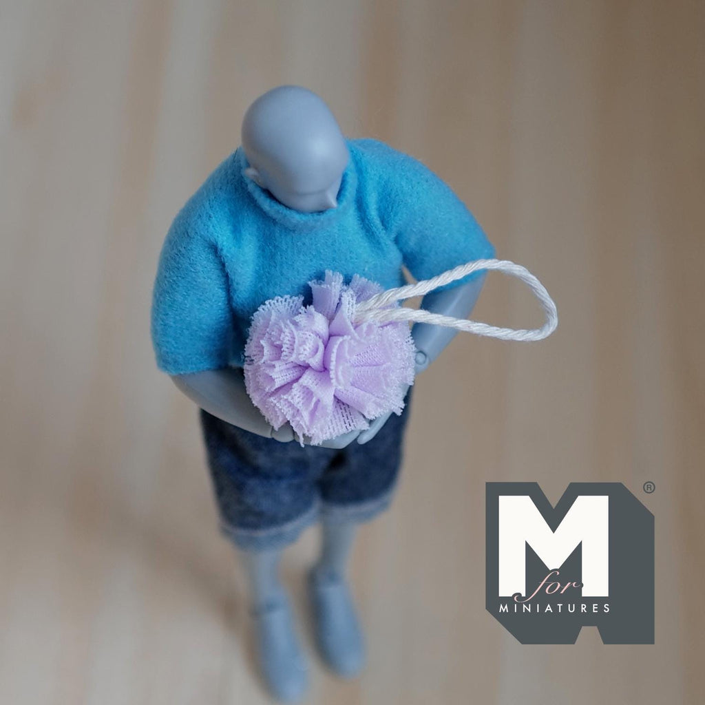 1:12 Scale Miniature Shower Loofah with Hanging Cord, 7/8 inch dia., DIY Dollhouse Supply (purple)