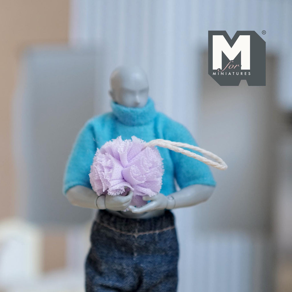 1:12 Scale Miniature Shower Loofah with Hanging Cord, 7/8 inch dia., DIY Dollhouse Supply (purple)