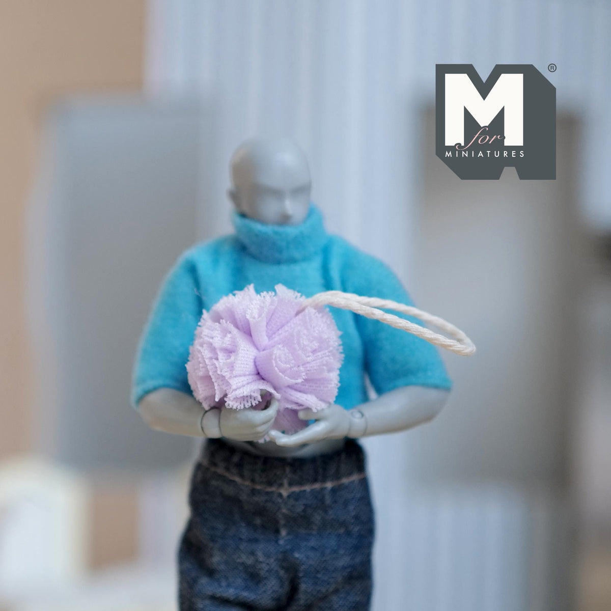 1:12 Scale Miniature Shower Loofah with Hanging Cord, 7/8 inch dia., DIY Dollhouse Supply (purple)