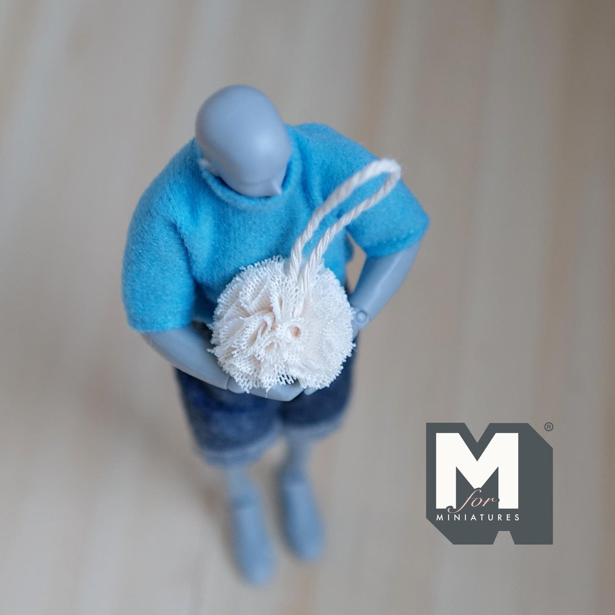 1:12 Scale Miniature Shower Loofah with Hanging Cord, 7/8 inch dia., DIY Dollhouse Supply (beige)