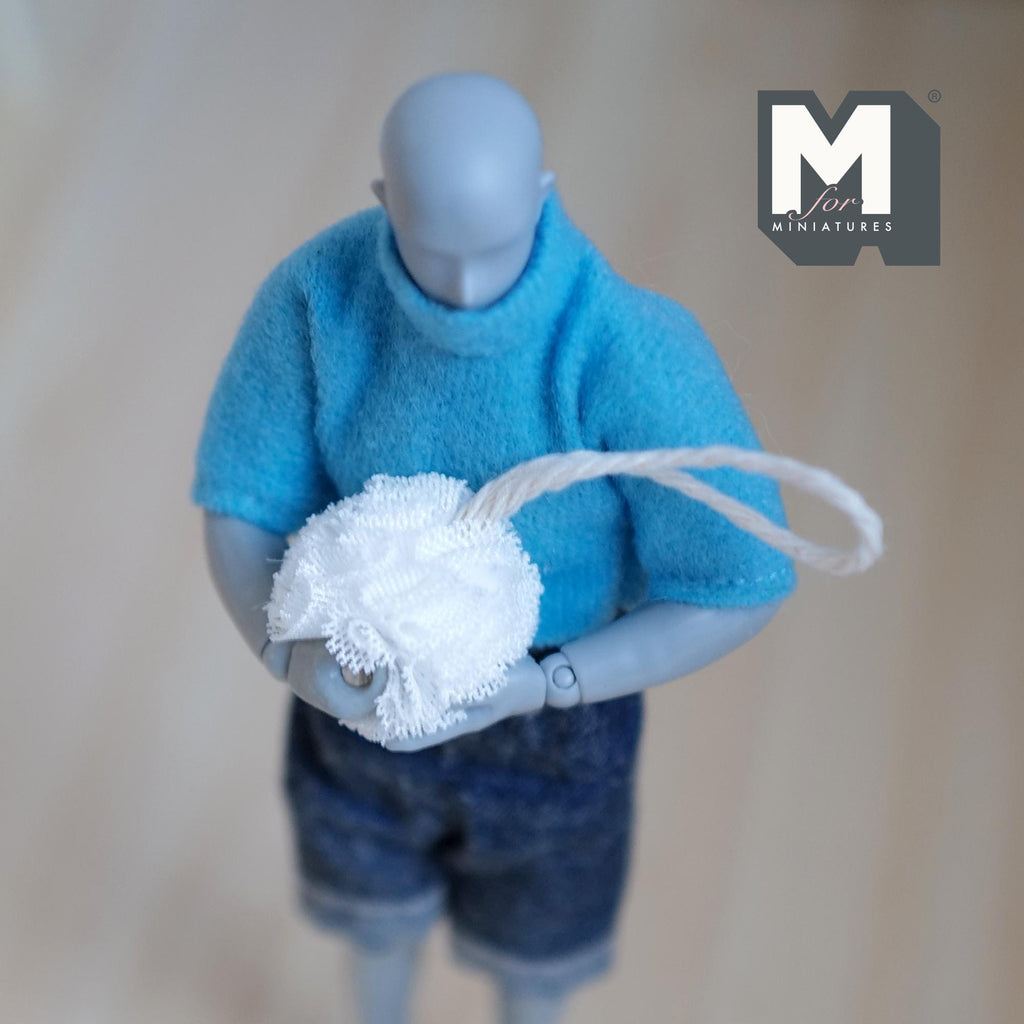 1:12 Scale Miniature Shower Loofah with Hanging Cord, 7/8 inch dia., DIY Dollhouse Supply (white)