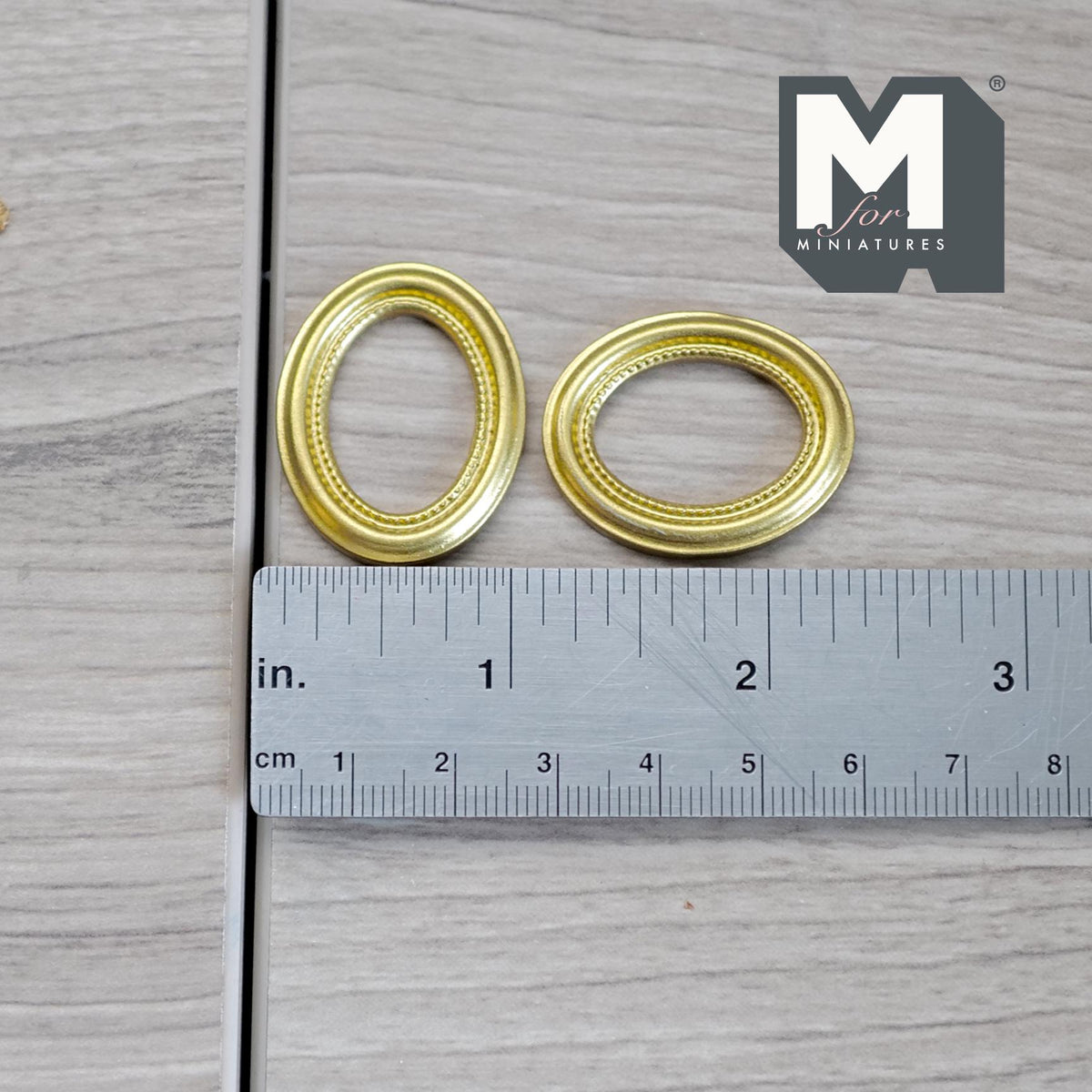 1:12 Scale Miniature Oval Photo Frames, Set of 2, 1-1/4 inch tall, DIY Dollhouse Supply (gold)