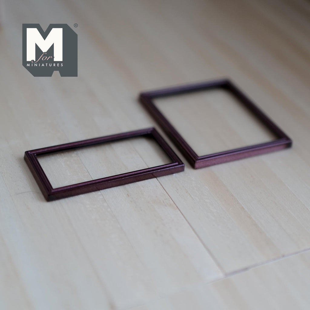 1:12 Scale Miniature Metal Photo Frames, Set of 2, 2-3/8 inch tall, DIY Dollhouse Supply (brown)