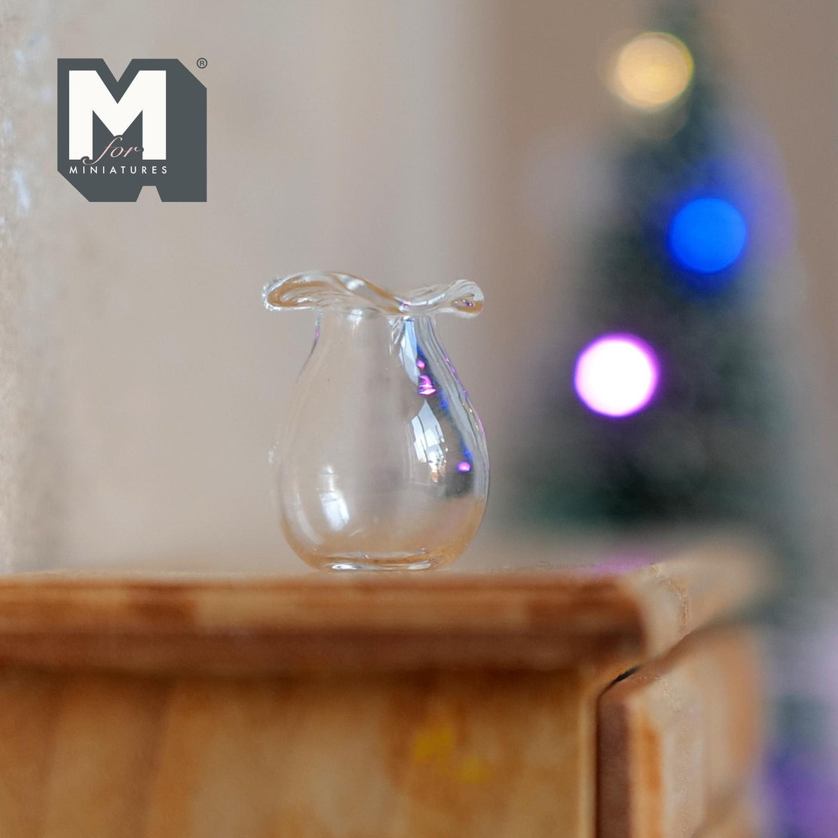 1:12 Scale Miniature Glass Pear Shaped Vase, Ruffled Rim, 13/16 inch tall, DIY Dollhouse Supply (clear)