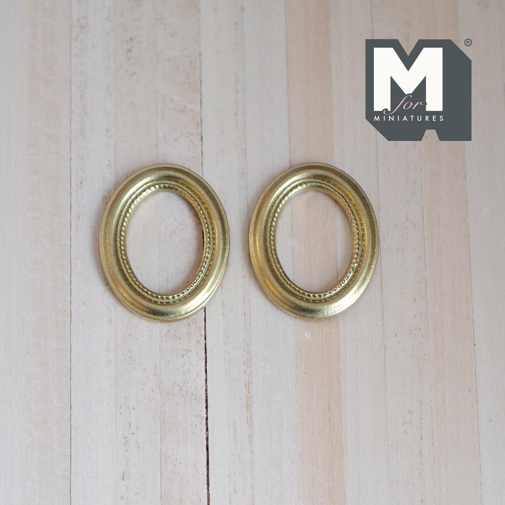 1:12 Scale Miniature Oval Photo Frames, Set of 2, 1-1/4 inch tall, DIY Dollhouse Supply (gold)