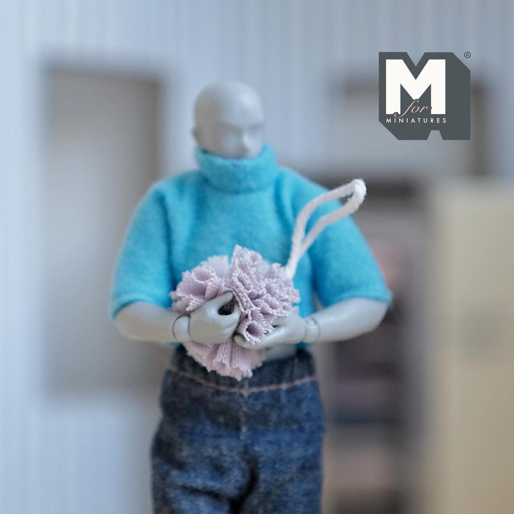 1:12 Scale Miniature Shower Loofah with Hanging Cord, 7/8 inch dia., DIY Dollhouse Supply (lilac)