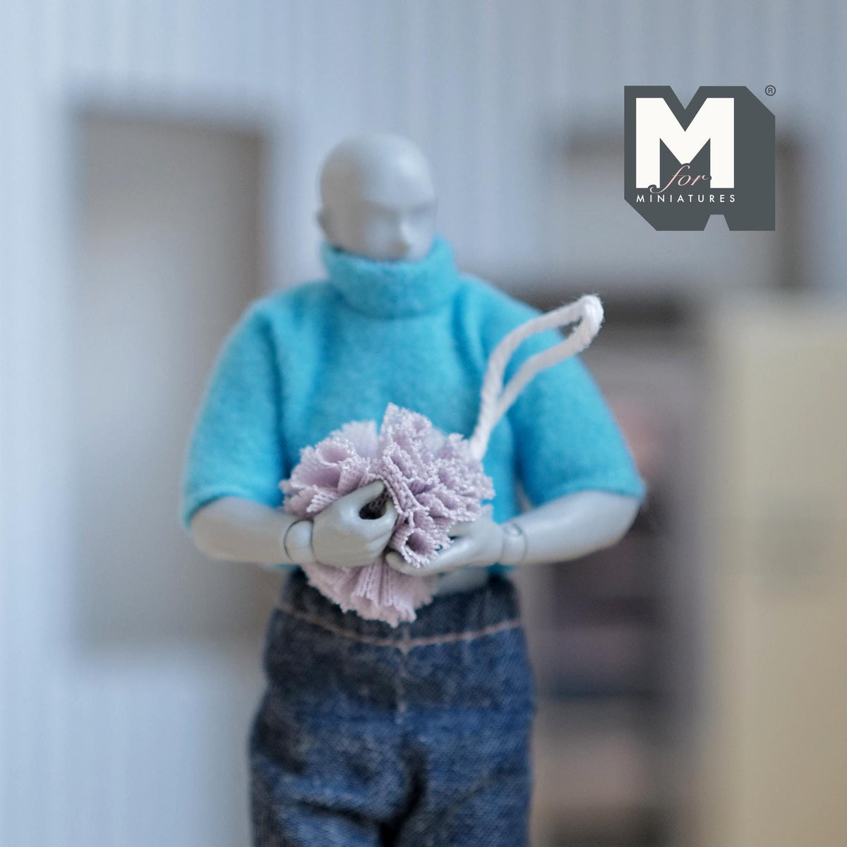 1:12 Scale Miniature Shower Loofah with Hanging Cord, 7/8 inch dia., DIY Dollhouse Supply (lilac)