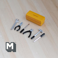 Miniature Toolbox and 5 Tools Set 1:12 Scale Dollhouse Metal Tool Box 1-1/4 inch long (yellow) - H035