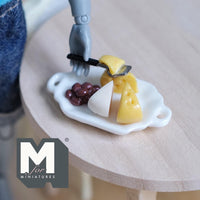 Miniature Cheese Tray 1:12 Scale Dollhouse Food Cheese on Ceramic Tray 1-9/16 inch long (non edible) - E034