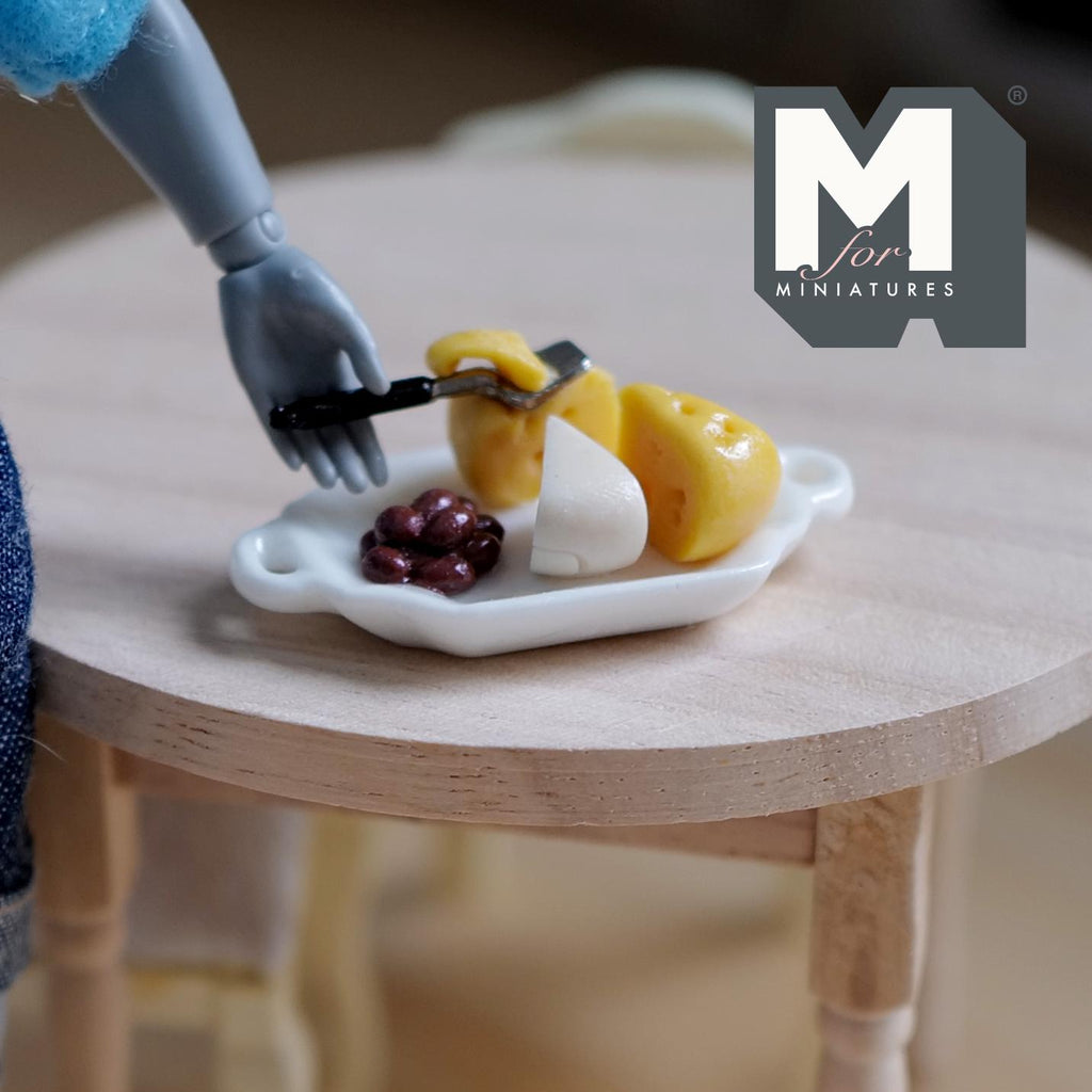 1:12 Scale Miniature Cheese Tray with Wedges, Grapes and Knife, 1-9/16 inch long, DIY Dollhouse Supply (non edible)