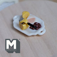 Miniature Cheese Tray 1:12 Scale Dollhouse Food Cheese on Ceramic Tray 1-9/16 inch long (non edible) - E034