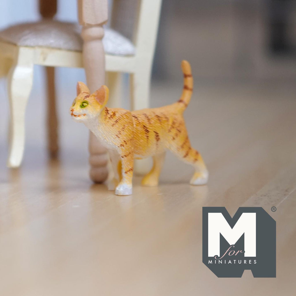 1:12 Scale Miniature Standing Tabby Cat, 1-5/16 inch tall, DIY Dollhouse Supply (cast resin) (ginger)