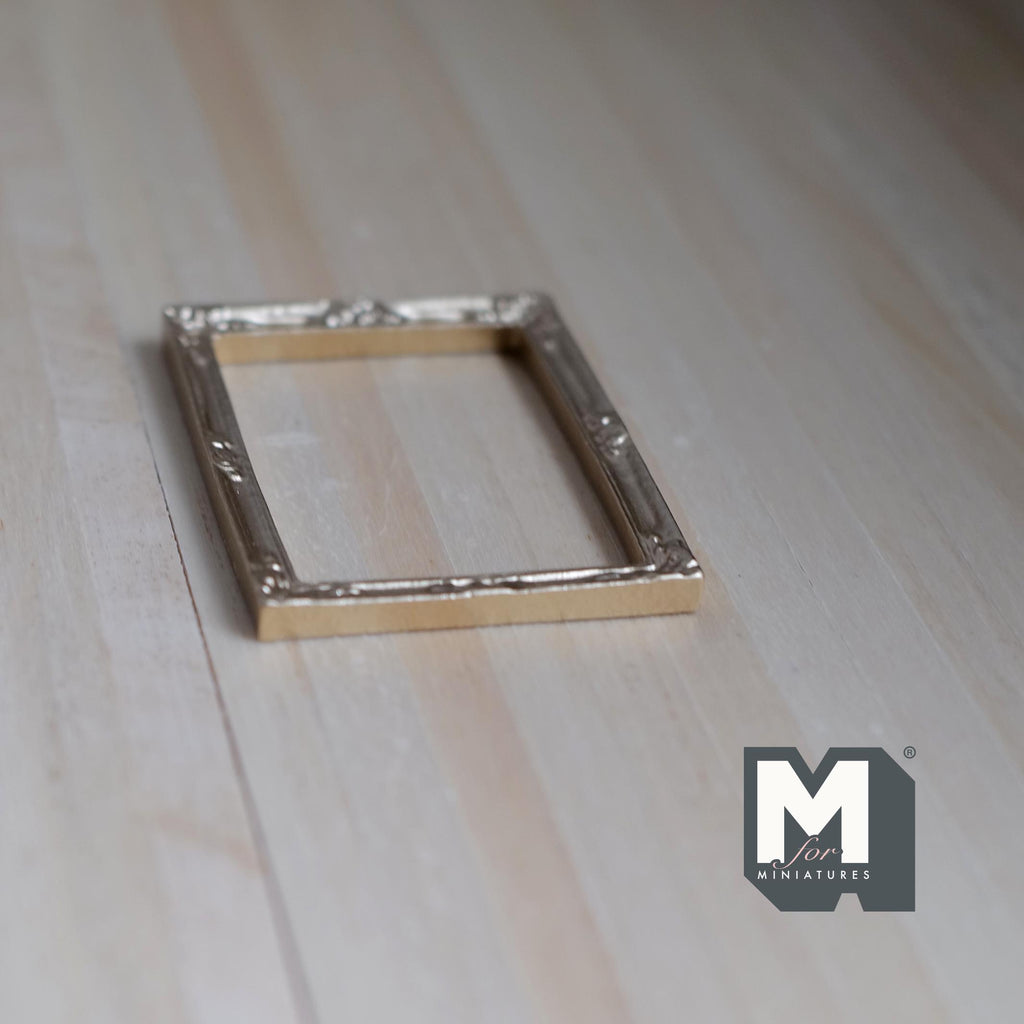 1:12 Scale Miniature Ornate Rectangular Picture Frame, Slim Border, 2-3/16 inch tall, DIY Dollhouse Supply (gold) (resin)