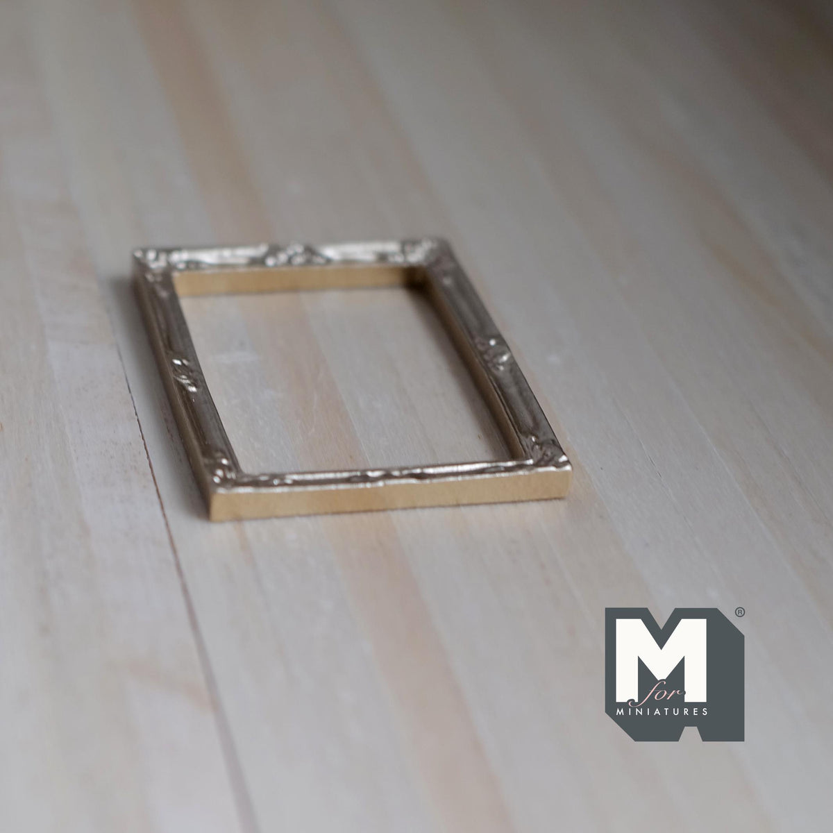 1:12 Scale Miniature Ornate Rectangular Picture Frame, Slim Border, 2-3/16 inch tall, DIY Dollhouse Supply (gold) (resin)
