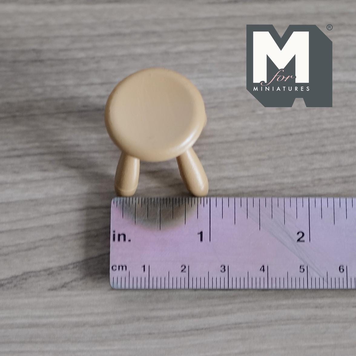 1:12 Scale Miniature Wood Kids Round Stool, 4 Splayed Legs, 1-3/16 inch tall, DIY Dollhouse Supply