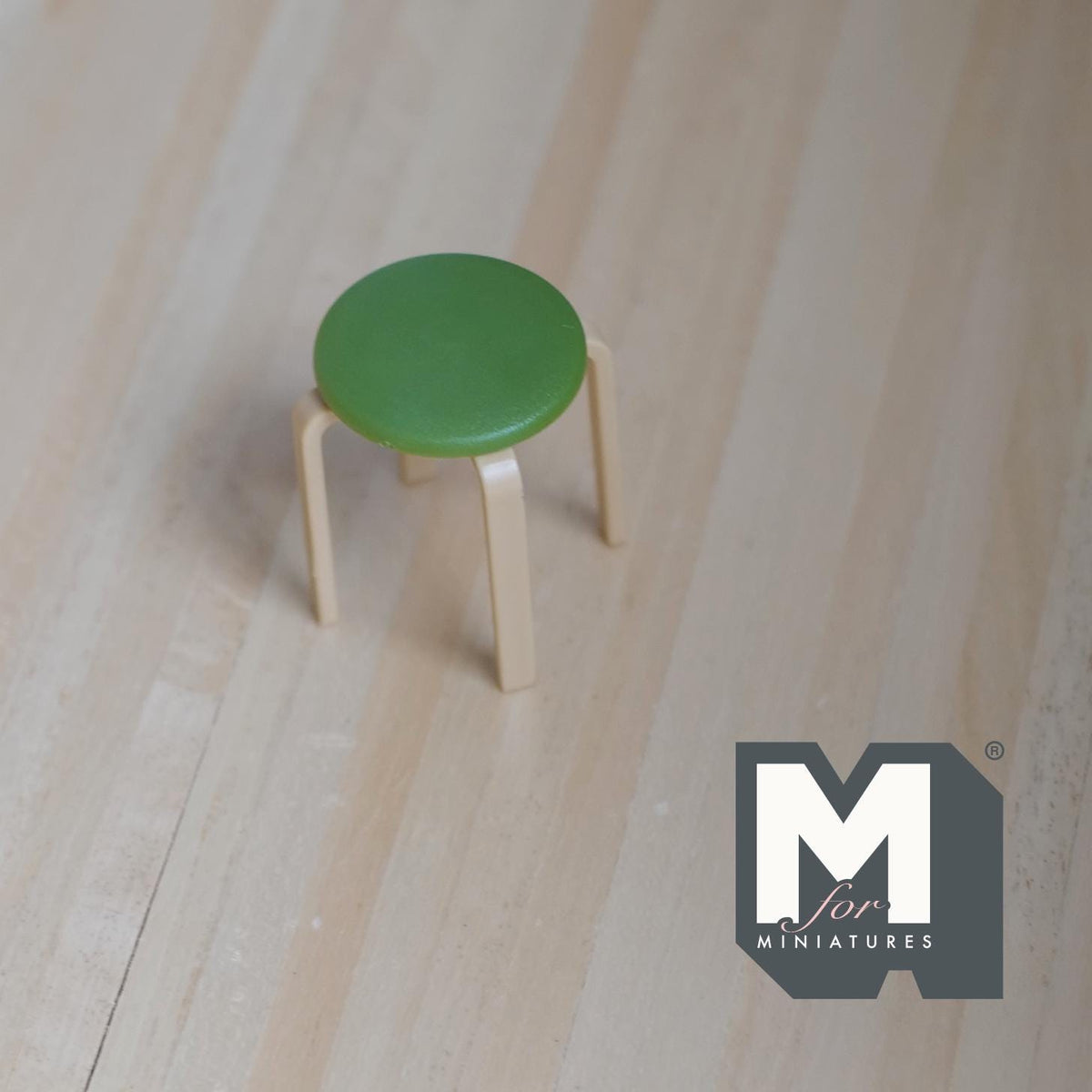 1:12 Scale Miniature Round Stool with Wood Legs, 1-9/16 inch tall, DIY Dollhouse Supply (green)