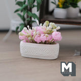 Dollhouse Flowers and Planter Trough 1:12 Scale Miniature Flowers and Long Clay Planter Box (light blue / white) - H038