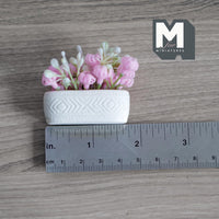 Dollhouse Flowers and Planter Trough 1:12 Scale Miniature Flowers and Long Clay Planter Box (light blue / white) - H038