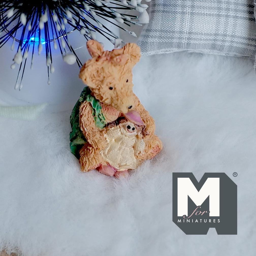 1:12 Scale Miniature Bear Figurine Holding Girl Doll, 1-1/4 inch tall, DIY Dollhouse Supply (resin)