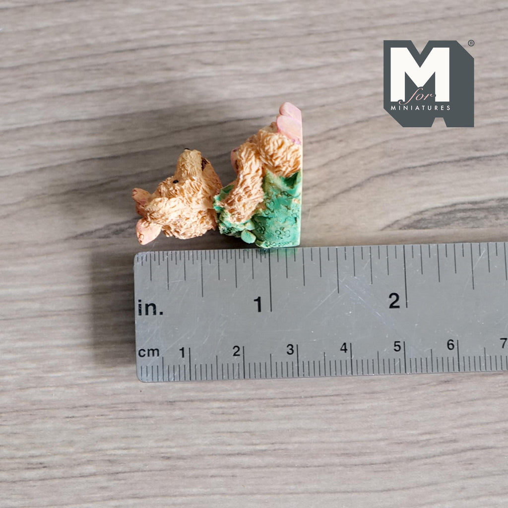 1:12 Scale Miniature Bear Figurine Holding Girl Doll, 1-1/4 inch tall, DIY Dollhouse Supply (resin)