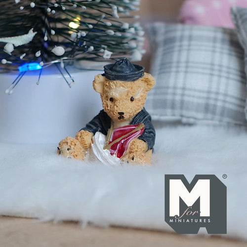 1:12 Scale Miniature Bear Cub Figurine in Sailor Outfit with Sail Boat, 1 inch tall, DIY Dollhouse Supply (resin)