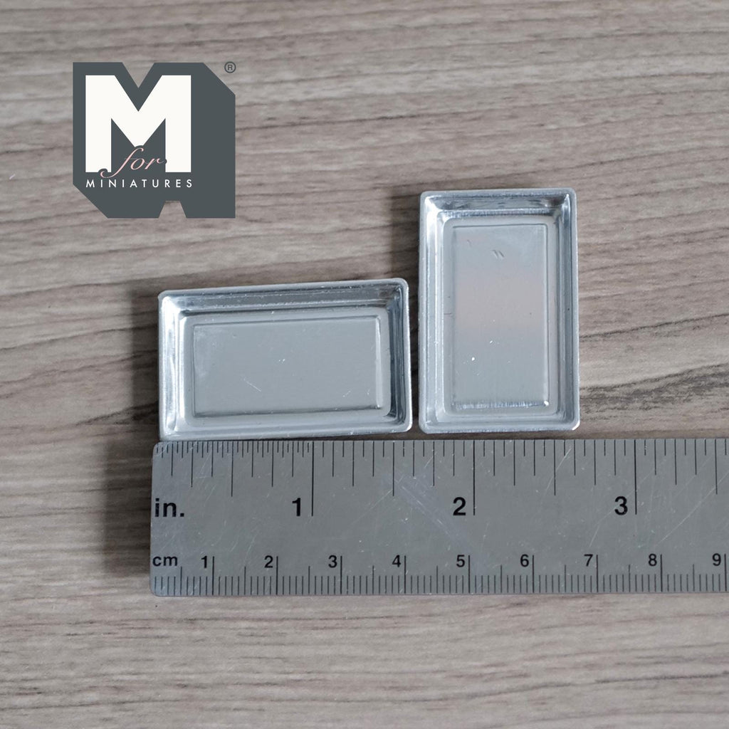 1:12 Scale Miniature Aluminum Baking Pans, Set of 2, 1-9/16 inch long, DIY Dollhouse Supply