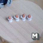 1:12 Scale Miniature Brown Eggs in White Egg Cups, Set of 4, 9/16 inch tall, DIY Dollhouse Supply