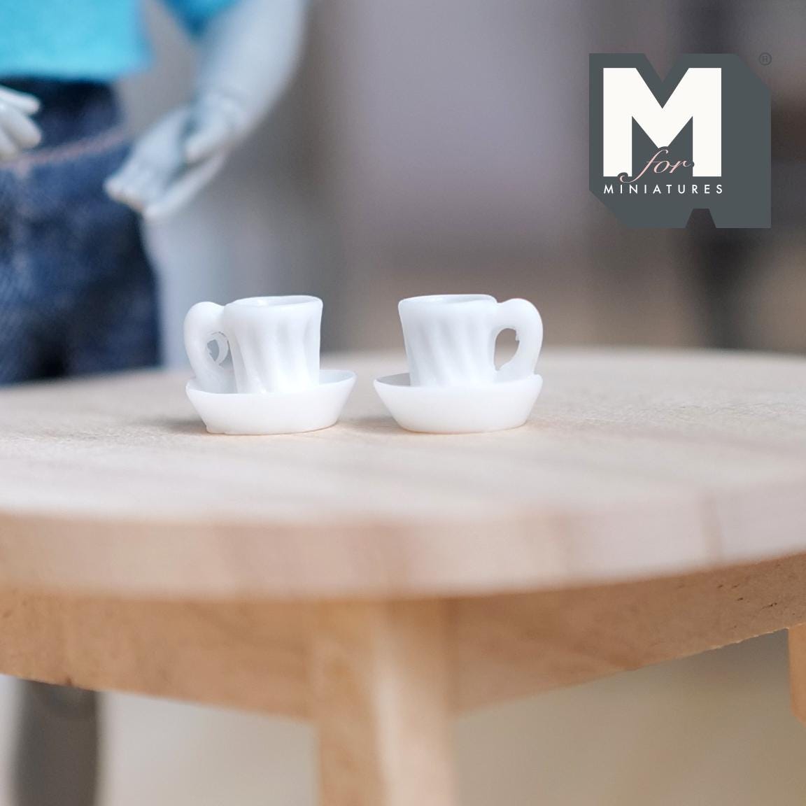 1:12 Scale Miniature Coffee Mugs with Saucers, Set of 2, 3/8 inch tall, DIY Dollhouse Supply (1 piece)