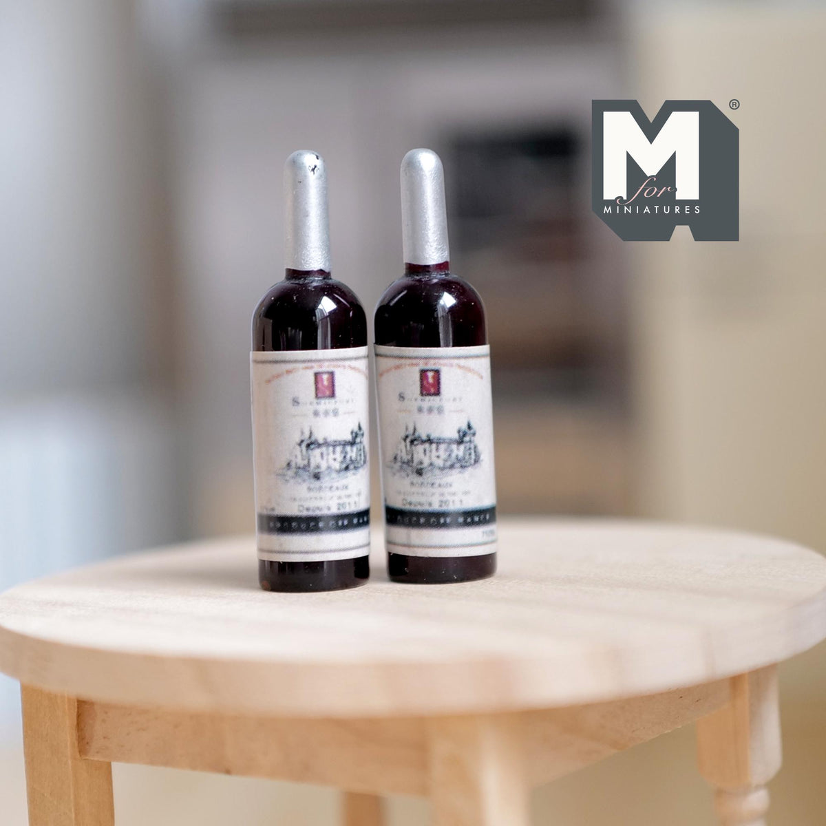 Miniature Large Size Wine Bottles Set of 2 , 1:12 Scale Large Red Wine Bottles 1-13/16 inch tall  - B040