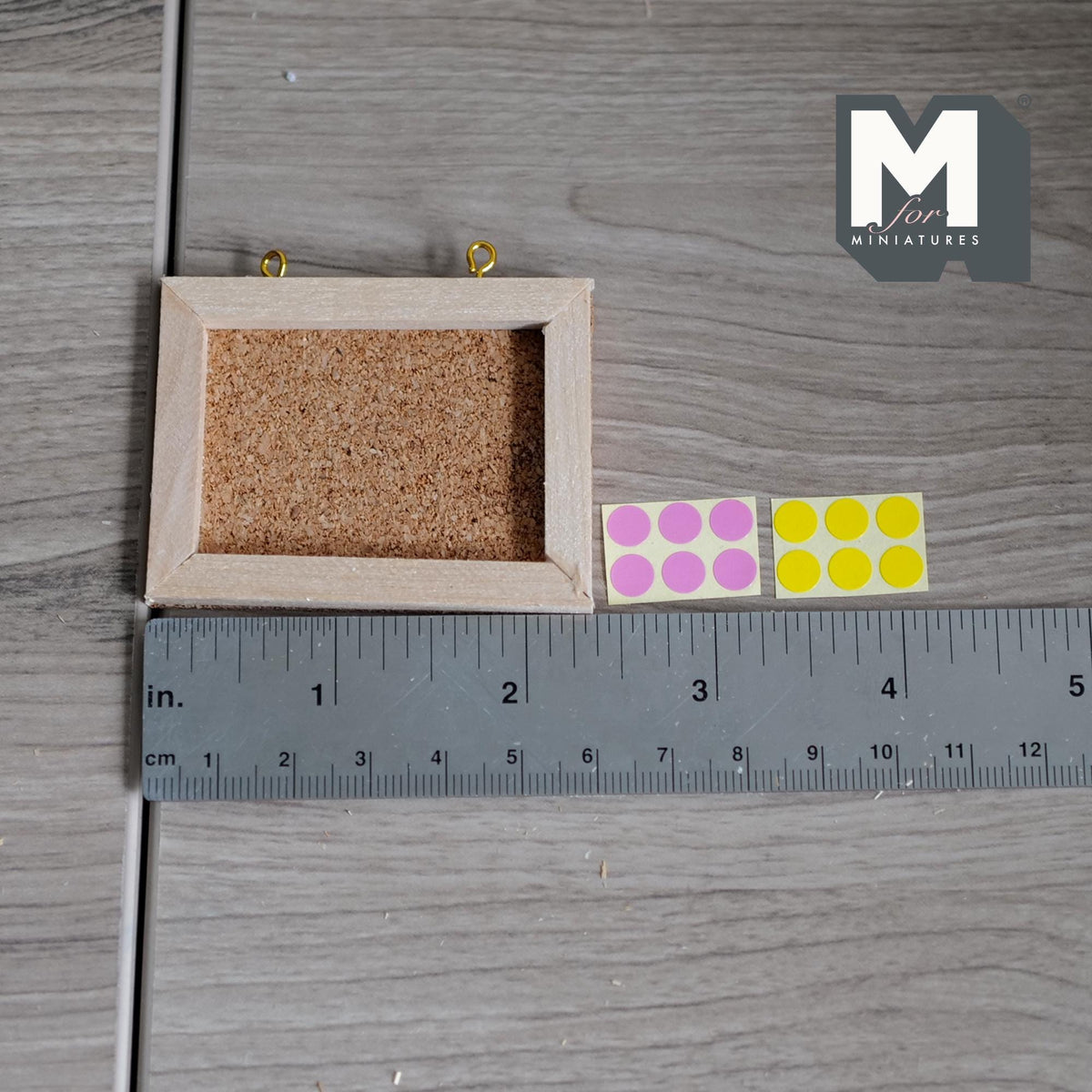 1:12 Scale Miniature Hanging Cork Board with Wood Frame and Stickers, 2-3/8 inch long, DIY Dollhouse Supply