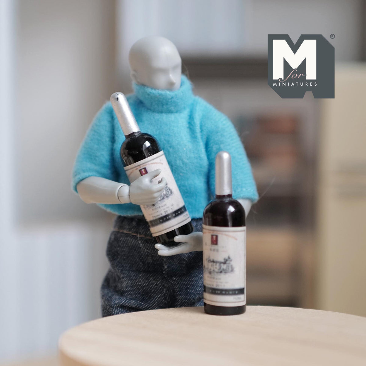 Miniature Large Size Wine Bottles Set of 2 , 1:12 Scale Large Red Wine Bottles 1-13/16 inch tall  - B040